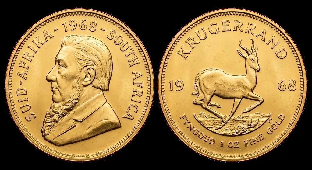 Krugerrand d'oro 1968: dritto con Paul Kruger e rovescio con lo springbok