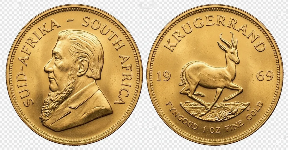 Krugerrand d'oro 1969: dritto con Paul Kruger e rovescio con lo springbok