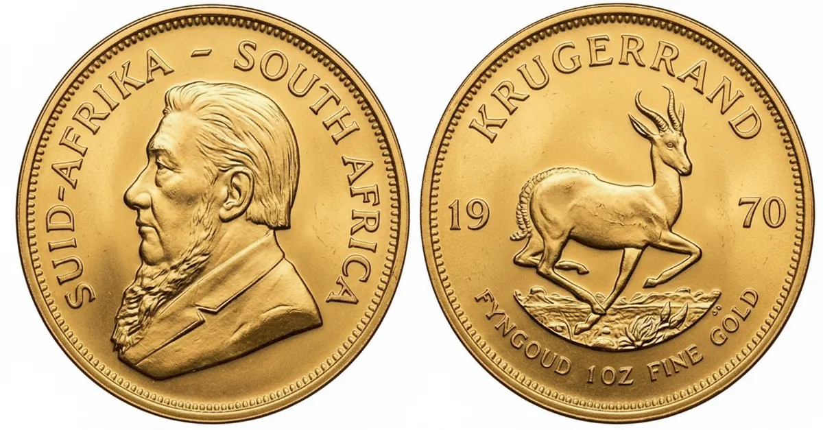 Krugerrand d'oro 1970: dritto con Paul Kruger e rovescio con lo springbok