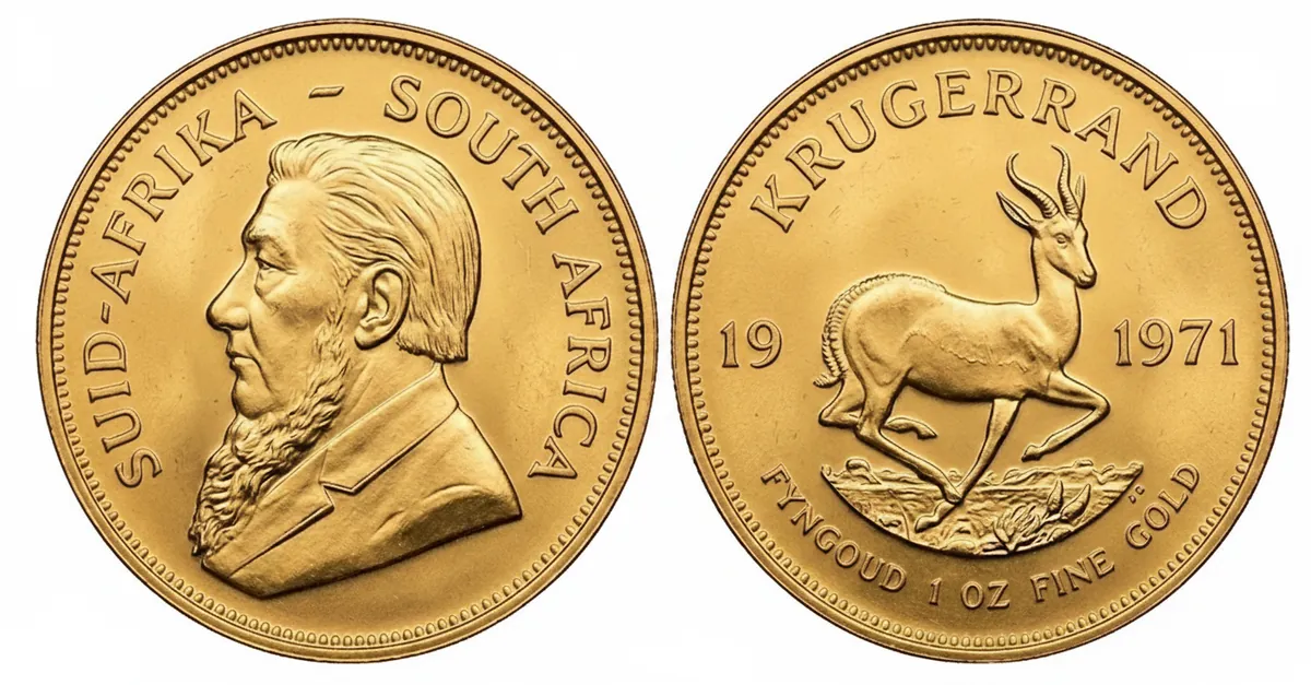 Krugerrand d'oro 1971: dritto con Paul Kruger e rovescio con lo springbok