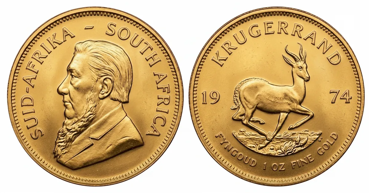 Krugerrand d'oro del 1974: dritto con Paul Kruger e rovescio con lo springbok