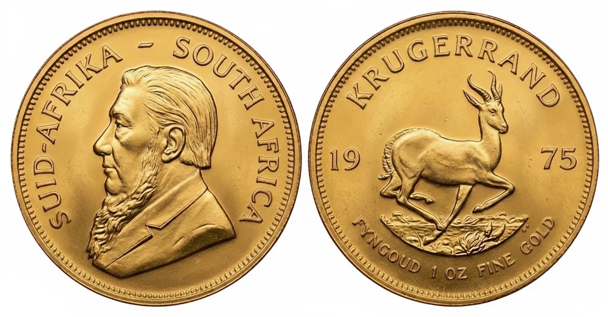 Krugerrand d'oro 1975: dritto con Paul Kruger e rovescio con lo springbok