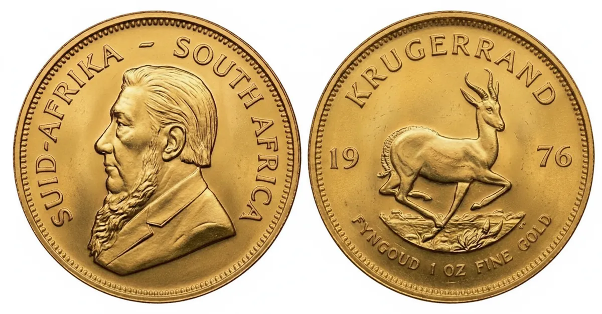 Krugerrand d'oro 1976: dritto con Paul Kruger e rovescio con lo springbok