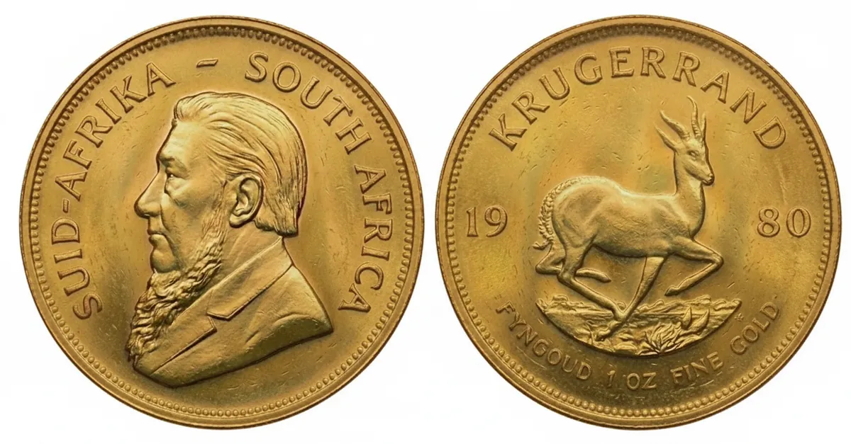 Krugerrand d'oro 1980: dritto con Paul Kruger e rovescio con lo springbok