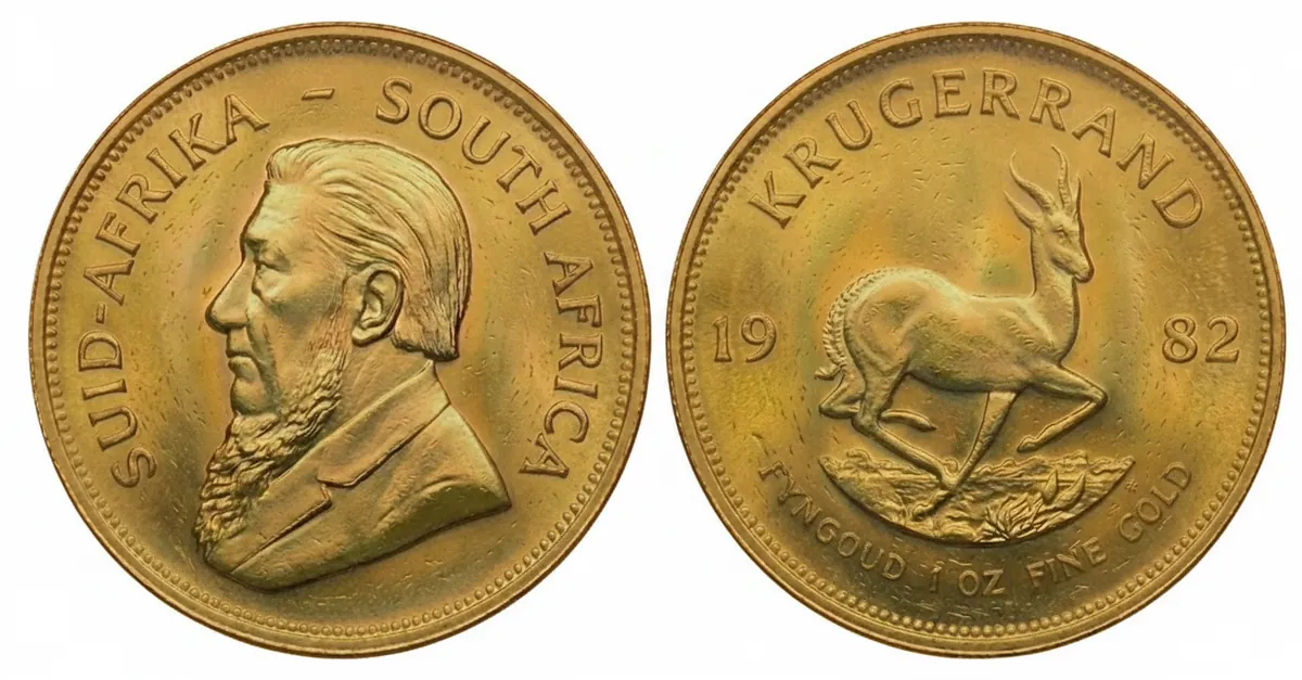 Krugerrand d'oro 1982: dritto con Paul Kruger e rovescio con lo springbok