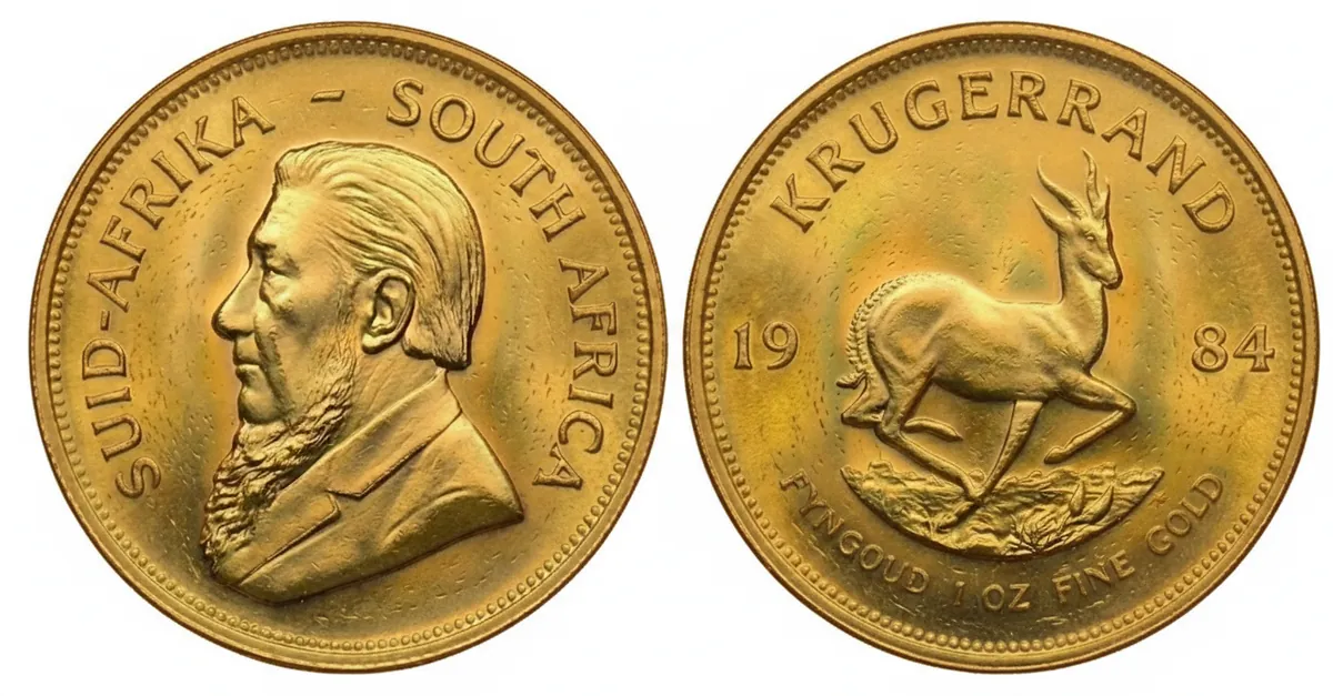Krugerrand d'oro 1984: dritto con Paul Kruger e rovescio con lo springbok