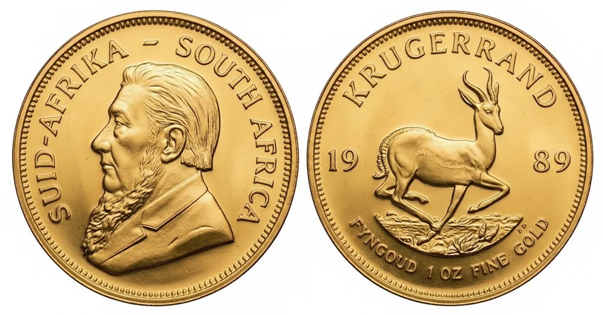 Krugerrand d'oro 1989: dritto con Paul Kruger e rovescio con lo springbok