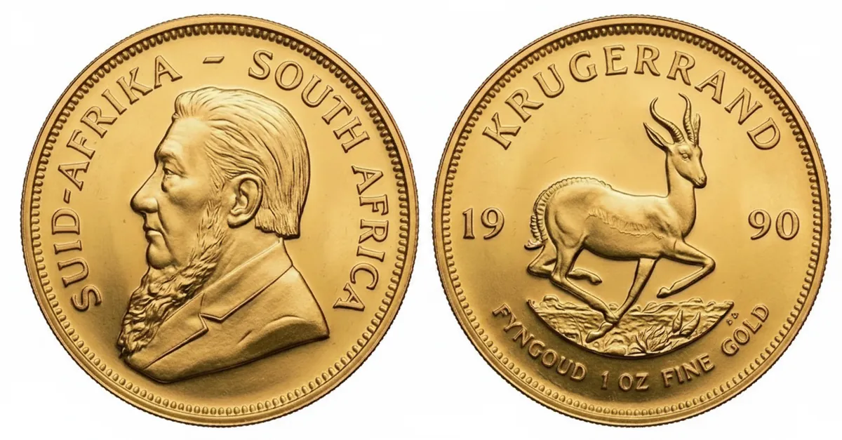 Krugerrand d'oro 1990: dritto con Paul Kruger e rovescio con lo springbok