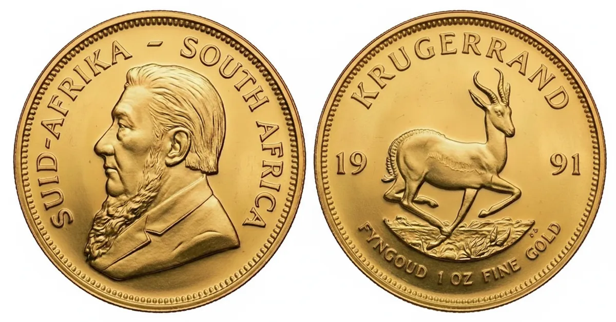 Krugerrand d'oro 1991: dritto con Paul Kruger e rovescio con lo springbok
