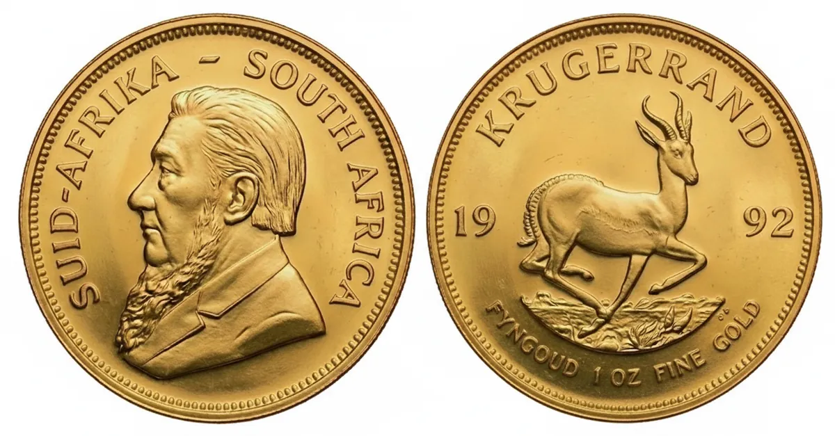 Krugerrand d'oro 1992: dritto con Paul Kruger e rovescio con lo springbok