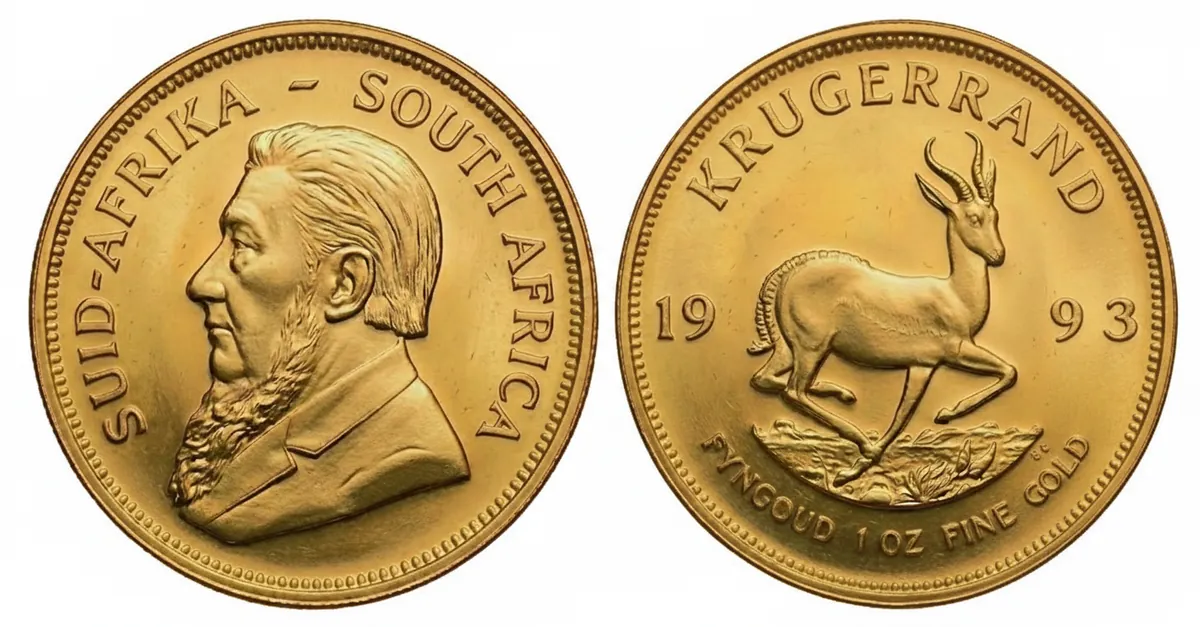 Krugerrand d'oro 1993: dritto con Paul Kruger e rovescio con lo springbok
