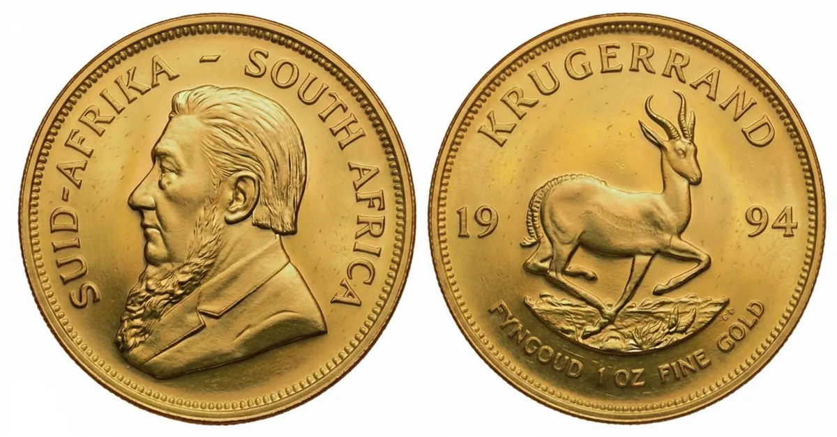 Krugerrand d'oro 1994: dritto con Paul Kruger e rovescio con lo springbok