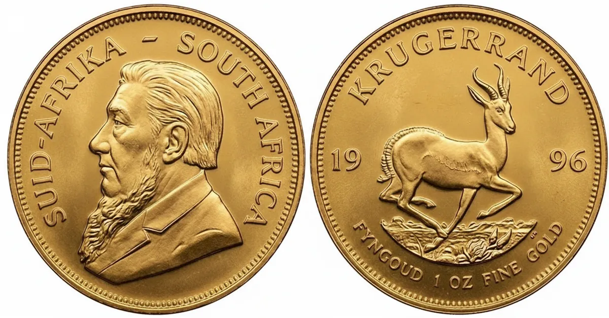 Krugerrand d'oro 1996: dritto con Paul Kruger e rovescio con lo springbok