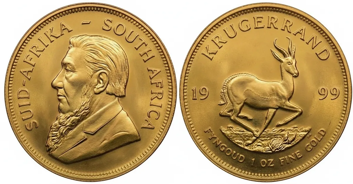 Krugerrand d'oro 1999: dritto con Paul Kruger e rovescio con lo springbok