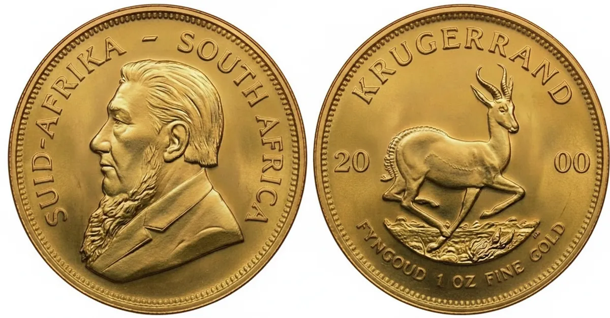 Krugerrand d'oro 2000: dritto con Paul Kruger e rovescio con lo springbok