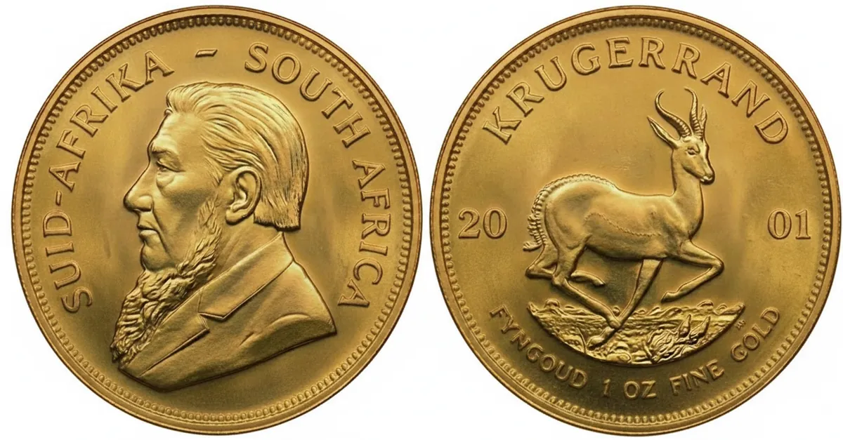 Krugerrand d'oro 2001: dritto con Paul Kruger e rovescio con lo springbok