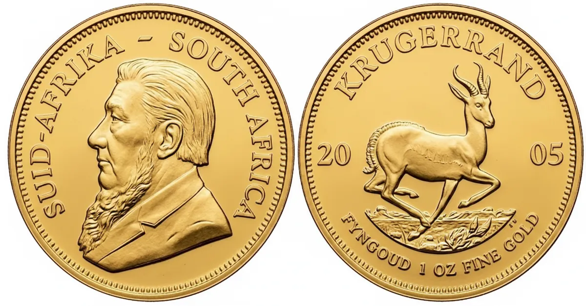 Krugerrand d'oro 2005: dritto con Paul Kruger e rovescio con lo springbok