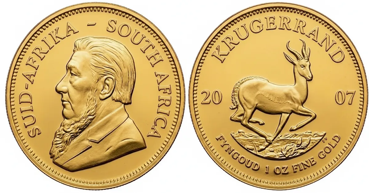 Krugerrand d'oro 2007: dritto con Paul Kruger e rovescio con lo springbok