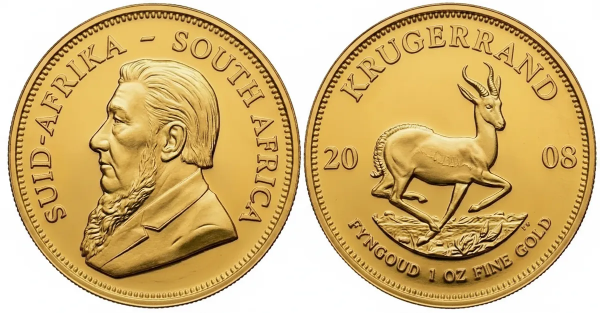 Krugerrand d'oro 2008: dritto con Paul Kruger e rovescio con lo springbok