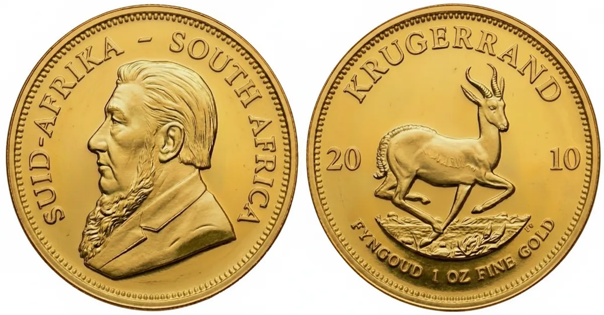 Krugerrand d'oro 2010: dritto con Paul Kruger e rovescio con lo springbok