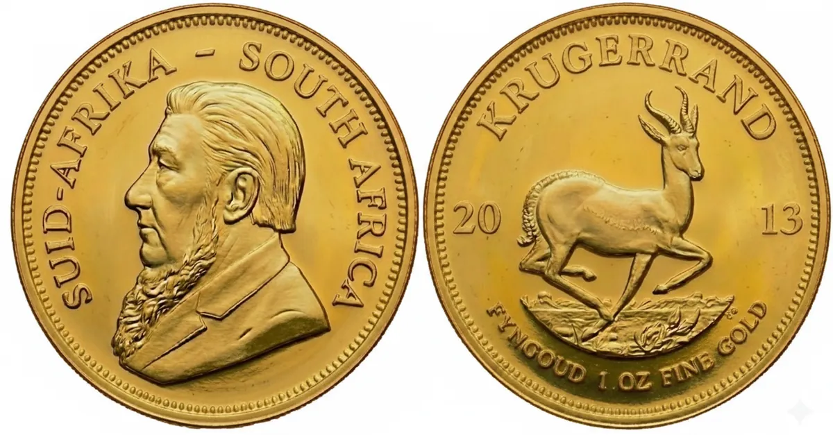 Krugerrand d'oro 2013: dritto con Paul Kruger e rovescio con lo springbok