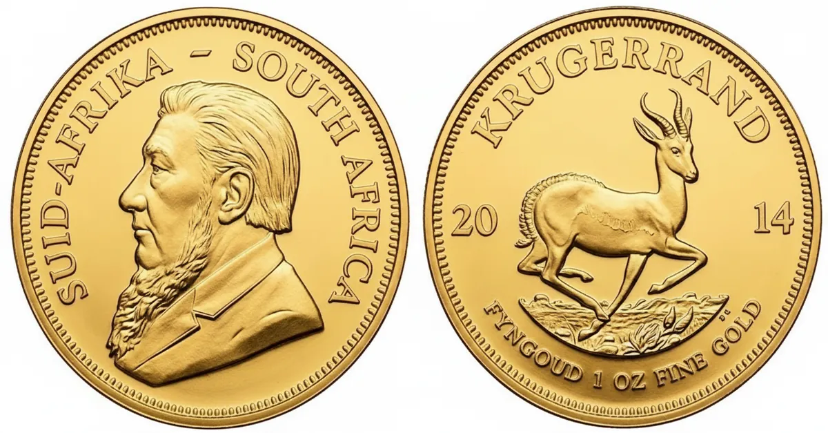 Krugerrand d'oro 2014: dritto con Paul Kruger e rovescio con lo springbok