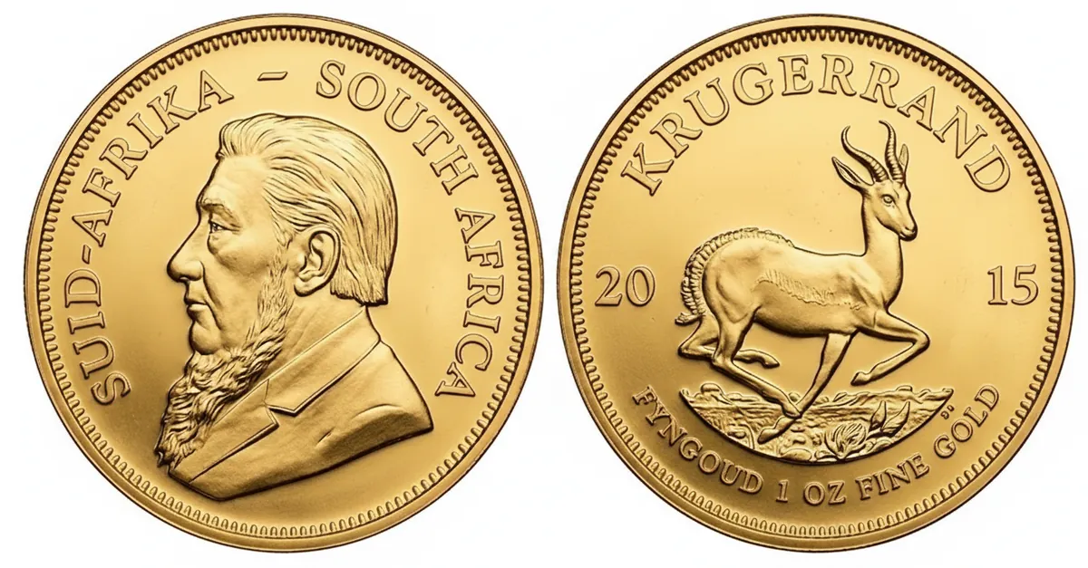 Krugerrand d'oro 2015: dritto con Paul Kruger e rovescio con lo springbok
